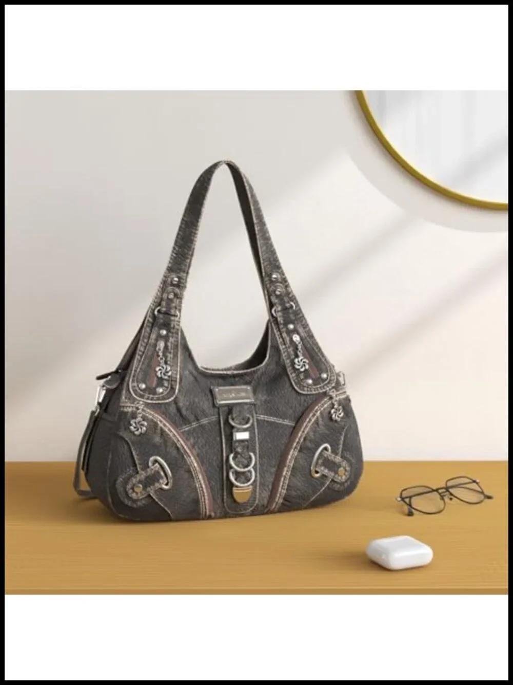 Hobo Shoulder Bag Washed PU Leather Convertible Satchel Purse Large